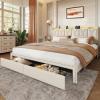imageWLIVE Full Size Upholstered Bed Frame with 2 Drawers Storage Headboard Platform Bed with Charging Station and LED Light Sturdy Metal amp Wooden Slats Support No Box Spring Needed Light GreyBeige