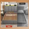 imageWLIVE Full Size Upholstered Bed Frame with 2 Drawers Storage Headboard Platform Bed with Charging Station and LED Light Sturdy Metal amp Wooden Slats Support No Box Spring Needed Light GreyGrey