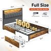 imageWLIVE Queen Bed Frame with 4 Storage Drawers Upholstered Bed Frame with Headboard Platform Bed with LED Lights and Charging Station 1500LBS Mattress Foundation No Box Spring NeededFull