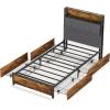 imageWLIVE Queen Bed Frame with 4 Storage Drawers Upholstered Bed Frame with Headboard Platform Bed with LED Lights and Charging Station 1500LBS Mattress Foundation No Box Spring NeededTwin