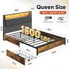 imageWLIVE Queen Bed Frame with 4 Storage Drawers Upholstered Bed Frame with Headboard Platform Bed with LED Lights and Charging Station 1500LBS Mattress Foundation No Box Spring NeededQueen