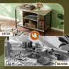 imageWLIVE TV Stand for 32 Inch TV Small TV Entertainment Center with with Storage Cabinet Industrial TV Stands for Living Room Bedroom and Corner 32 TV Console Rustic BrownGreige