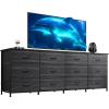 imageWLIVE 755 Black Dresser for Bedroom TV Stand for 65 75 80 85 Inch TV 12 Drawer Long Fabric Dresser with Wood Top Wide Entertainment Center Storage Chest for Living Room ClosetCharcoal Black Wood Grain Print