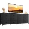 imageWLIVE 755 Black Dresser for Bedroom TV Stand for 65 75 80 85 Inch TV 12 Drawer Long Fabric Dresser with Wood Top Wide Entertainment Center Storage Chest for Living Room ClosetBlack