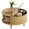 imageWLIVE Coffee Table 315 Round Coffee Tables with Storage and Sliding Cabinet Door Mid Century Modern Fluted Center Table for Living Room Small Space Natural Oak