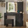 imageWLIVE Farmhouse Makeup Vanity Desk with Mirror and Lights White Dressing Table with Charging Station 2 Drawers and 2 Cabinets Rustic Girls Vanity Set with Stool for BedroomFarmhouseblack