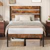 imageWLIVE Full Size Bed Frame with Headboard Metal Platform Bed Frame with Under Bed Storage 1500LBS Mattress Foundation No Box Spring Needed Easy Assembly Natural OakRustic Brown