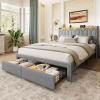 imageWLIVE Full Size Upholstered Bed Frame with 2 Drawers Storage Headboard Platform Bed with Charging Station and LED Light Sturdy Metal amp Wooden Slats Support No Box Spring Needed Light GreyGrey