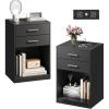 imageWLIVE Nightstand Set of 2 with Charging Station Wood Night Stand Sets with 2 Drawers and Open Shelf Bed Side Tables Bedroom Living Room EspressoBlack