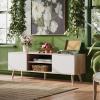 imageWLIVE TV Stands for Living Room MidCentury Modern TV Stand for 505560 Inch TV Wood Entertainment Center with Storage Cabinets Media Console Retro BrownLight Oak  White