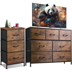 imageWLIVE 3 Drawer and 7 Drawer Dresser Set Dresser for Bedroom Closet Hallway Storage Organizer Unit Dressers amp Chests of Drawers with Fabric Bins Rustic Brown Wood Grain Print