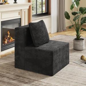 imageWLIVE 32 Middle Sofa Seat of Cloud Sectional Couches for Living Room Boneless Armless Chair Memory Foam Corduroy Black 32Black