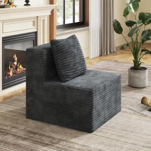 imageWLIVE 32 Middle Sofa Seat of Cloud Sectional Couches for Living Room Boneless Armless Chair Memory Foam Corduroy Black 32Grey