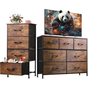 imageWLIVE 4 Drawer Dresser and 7 Drawer Dresser Set Dresser for Bedroom Closet Hallway Storage Dresser Organizer Unit Dressers amp Chests of Drawers with Fabric Bins Rustic Brown Wood Grain Print