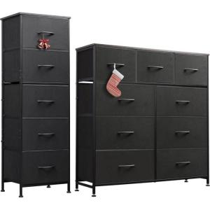 imageWLIVE 5 Drawer and 9 Drawer Dresser Set Dresser for Bedroom Closet Hallway Storage Organizer Unit Dressers amp Chests of Drawers with Fabric Bins Charcoal Black