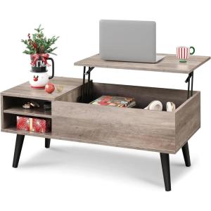 imageWLIVE Coffee Table Lift Top Coffee Table with 2 Drawers Large Hidden Compartment and Open Storage Shelf Lift Tabletop Dining Table for Living Room EspressoGreige