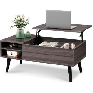 imageWLIVE Coffee Table Lift Top Coffee Table with 2 Drawers Large Hidden Compartment and Open Storage Shelf Lift Tabletop Dining Table for Living Room EspressoAgrey