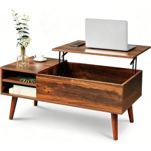 imageWLIVE Coffee Table Lift Top Coffee Table with 2 Drawers Large Hidden Compartment and Open Storage Shelf Lift Tabletop Dining Table for Living Room EspressoRetro Brown