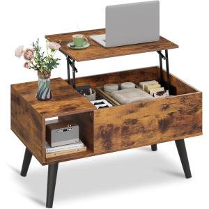 imageWLIVE Coffee Table for Living Room Small Coffee Table with Storage Lift Top Modern Wooden Dining Center Table with Storage Shelf amp Hidden Compartment 315 BlackRustic Brown