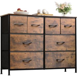 imageWLIVE Dresser for Bedroom with 8 Drawers Wide Fabric Dresser for Storage and Organization Bedroom Dressers Chest of Drawers for Living Room Closet Hallway Cloudy PinkRustic Brown Wood Grain Print