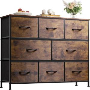 imageWLIVE Dresser for Bedroom with 8 Drawers Wide Fabric Dresser for Storage and Organization Bedroom Dressers Chest of Drawers for Living Room Closet Hallway Cloudy PinkRustic Brown