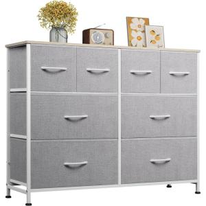 imageWLIVE Dresser for Bedroom with 8 Drawers Wide Fabric Dresser for Storage and Organization Bedroom Dressers Chest of Drawers for Living Room Closet Hallway Cloudy PinkLight Grey