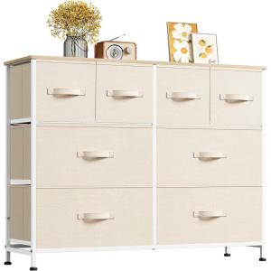 imageWLIVE Dresser for Bedroom with 8 Drawers Wide Fabric Dresser for Storage and Organization Bedroom Dressers Chest of Drawers for Living Room Closet Hallway Cloudy PinkCream White