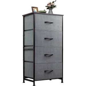 imageWLIVE Dresser with 4 Drawers Storage Tower Organizer Unit Fabric Dresser for Bedroom Hallway Entryway Closets Sturdy Steel Frame Wood Top Easy Pull Handle Vintage GreenDark Grey