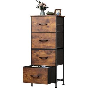 imageWLIVE Dresser with 4 Drawers Storage Tower Organizer Unit Fabric Dresser for Bedroom Hallway Entryway Closets Sturdy Steel Frame Wood Top Easy Pull Handle Vintage GreenRustic Brown Wood Grain Print