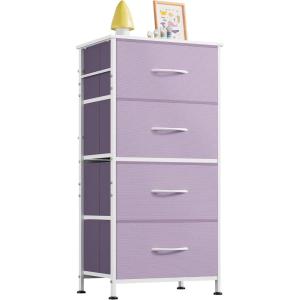 imageWLIVE Dresser with 4 Drawers Storage Tower Organizer Unit Fabric Dresser for Bedroom Hallway Entryway Closets Sturdy Steel Frame Wood Top Easy Pull Handle Vintage GreenPurple