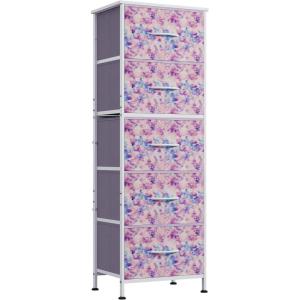 imageWLIVE Fabric Dresser 5Drawer Tall Dressers for Bedroom Storage Dresser Organizer with Fabric Bins Wood Top Sturdy Steel Frame Chest of Drawers for Closet Hallway PatternTiedye Purple Print
