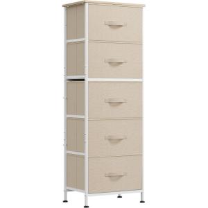 imageWLIVE Fabric Dresser 5Drawer Tall Dressers for Bedroom Storage Dresser Organizer with Fabric Bins Wood Top Sturdy Steel Frame Chest of Drawers for Closet Hallway PatternCream White