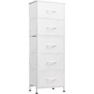 imageWLIVE Fabric Dresser 5Drawer Tall Dressers for Bedroom Storage Dresser Organizer with Fabric Bins Wood Top Sturdy Steel Frame Chest of Drawers for Closet Hallway PatternWhite