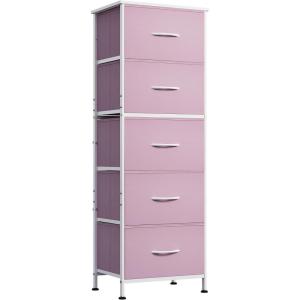 imageWLIVE Fabric Dresser 5Drawer Tall Dressers for Bedroom Storage Dresser Organizer with Fabric Bins Wood Top Sturdy Steel Frame Chest of Drawers for Closet Hallway PatternCloudy Pink