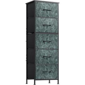 imageWLIVE Fabric Dresser 5Drawer Tall Dressers for Bedroom Storage Dresser Organizer with Fabric Bins Wood Top Sturdy Steel Frame Chest of Drawers for Closet Hallway PatternTurquoise