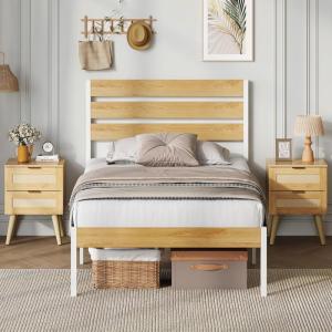 imageWLIVE Full Size Bed Frame with Headboard Metal Platform Bed Frame with Under Bed Storage 1500LBS Mattress Foundation No Box Spring Needed Easy Assembly Natural OakNatural Oak