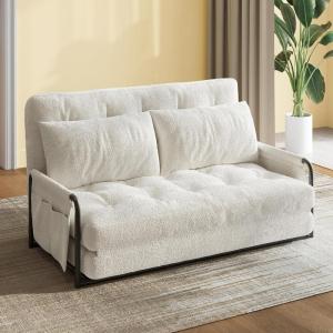 imageWLIVE Futon Sofa Bed Floor Chair with Adjustable Backrest Bean Bag Bed for Adults with Armrest Pillow Low Profile for Living Room Reading Bedroom Loveseat Beige