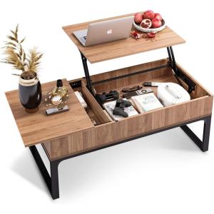 imageWLIVE Lift Top Coffee Table with Hidden Compartment Cocktail Table Rising Center for Living Room Side Drawer and Metal Frame Walnut Oak