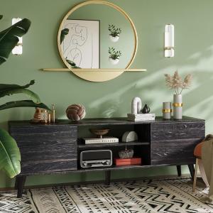 imageWLIVE TV Stands for Living Room MidCentury Modern TV Stand for 505560 Inch TV Wood Entertainment Center with Storage Cabinets Media Console Retro BrownEbony Black