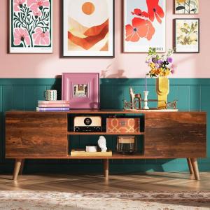 imageWLIVE TV Stands for Living Room MidCentury Modern TV Stand for 505560 Inch TV Wood Entertainment Center with Storage Cabinets Media Console Retro BrownRustic Brown