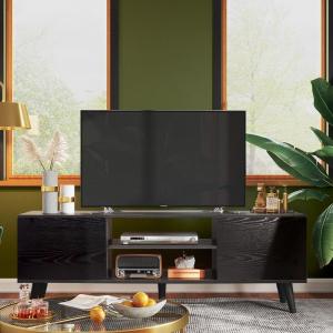 imageWLIVE TV Stands for Living Room MidCentury Modern TV Stand for 505560 Inch TV Wood Entertainment Center with Storage Cabinets Media Console Retro BrownGrain Black