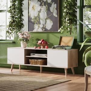 imageWLIVE TV Stands for Living Room MidCentury Modern TV Stand for 505560 Inch TV Wood Entertainment Center with Storage Cabinets Media Console Retro BrownLight Oak  White
