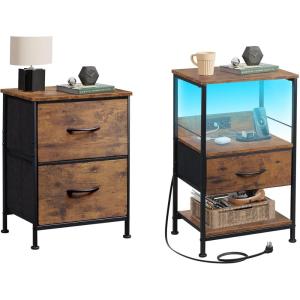 imageWLIVE Night Stand Small 2 Drawer Dresser Rustic Brown Wood Grain Print