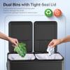 imageWLIVE 2 x 8 Gallon Dual Compartment Trash Can Stainless Steel PetProof Double Garbage Can Kitchen with Lid Inner Buckets and Deodorizing Filter Box Trash and Recycle Bin Combo SilverBlack