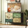imageWLIVE Dresser for Bedroom with 5 Drawers Wide Chest of Drawers for Bedroom Fabric Dresser for Living Room Closet Hallway Cream WhiteFloral Painted
