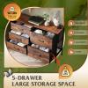 imageWLIVE Dresser for Bedroom with 5 Drawers Wide Chest of Drawers for Bedroom Fabric Dresser for Living Room Closet Hallway Cream WhiteRustic Brown Wood Grain Print