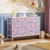 imageWLIVE Dresser for Bedroom with 5 Drawers Wide Chest of Drawers for Bedroom Fabric Dresser for Living Room Closet Hallway Cream WhiteTiedye Purple Print