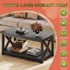 imageWLIVE Farmhouse Coffee Table 43 Coffee Table for Living Room Modern Center Table with Storage Shelf V Shaped Support GreyampWhiteCharcoal Black