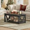 imageWLIVE Farmhouse Coffee Table 43 Coffee Table for Living Room Modern Center Table with Storage Shelf V Shaped Support GreyampWhiteCharcoal Black