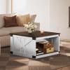 imageWLIVE Farmhouse Coffee Table 43 Coffee Table for Living Room Modern Center Table with Storage Shelf V Shaped Support GreyampWhiteEspresso